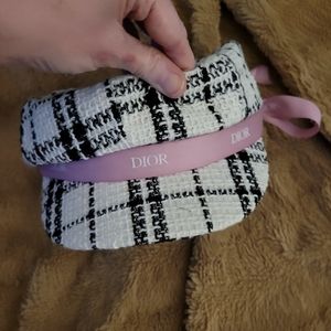 Unbranded Black & White Tweed Hat with Authentic Dior Ribbon